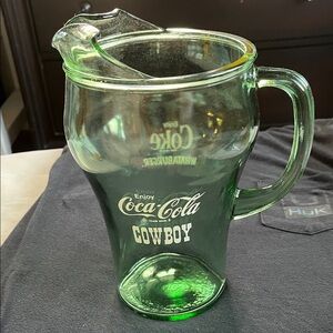 Vintage Enjoy Coca Cola Cowboy Enjoy Coke Green Glass Pitcher